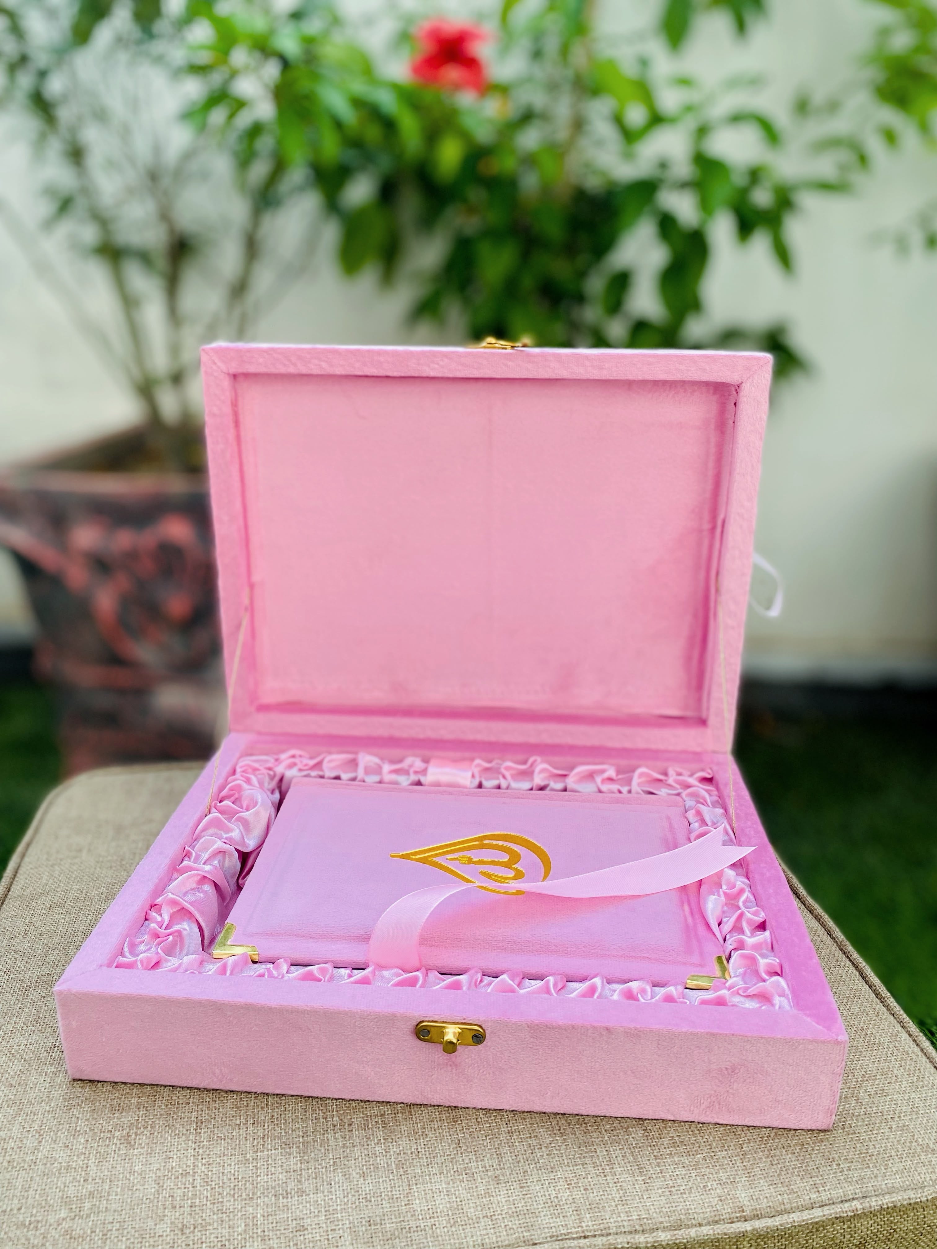 Premium Pink Velvet Quran Set with Rehal Box