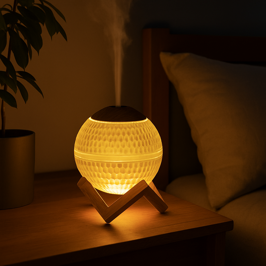 Crystal ball humidifier with color changing LED lights