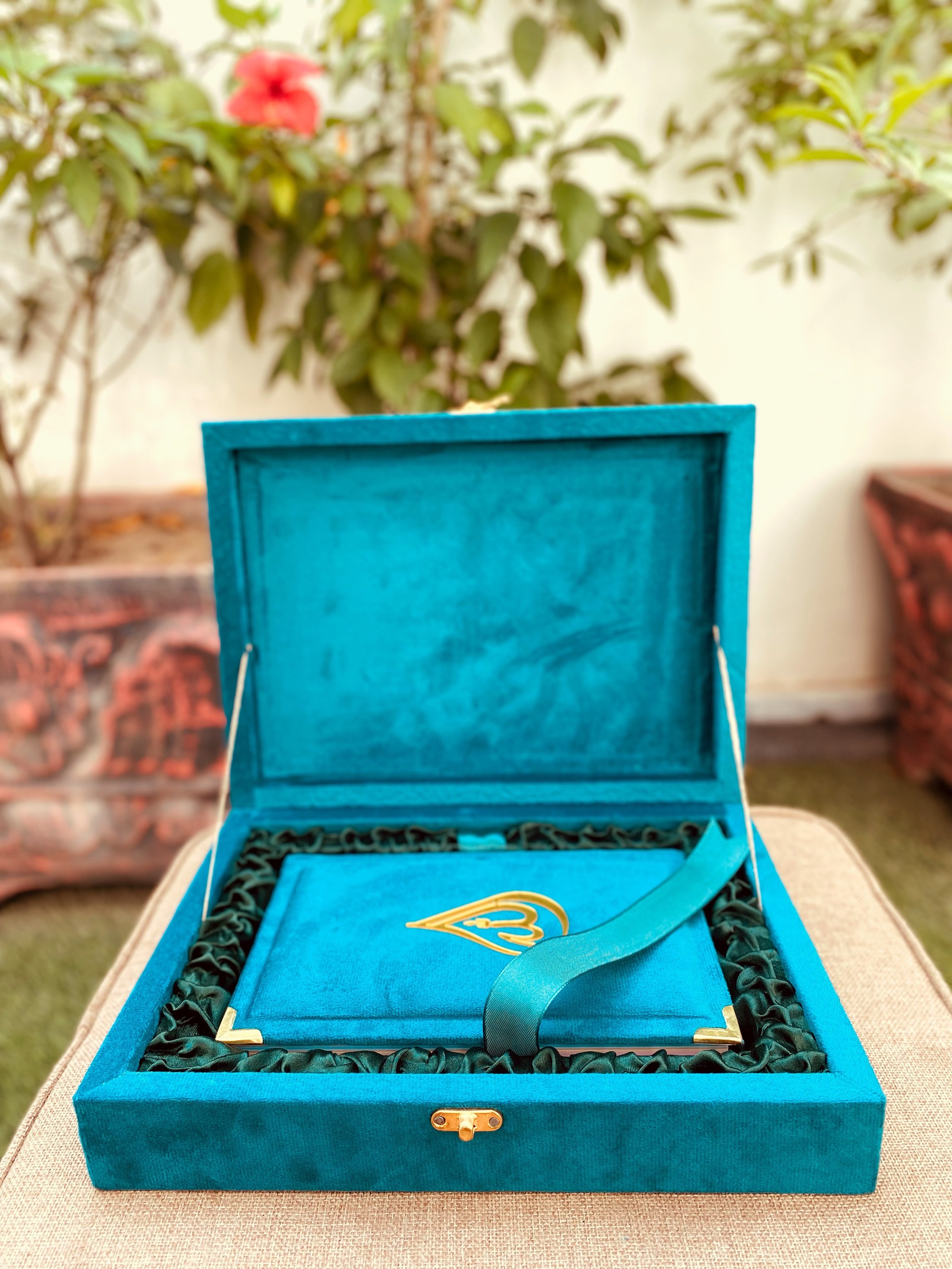 Premium Green Velvet Quran Set with Rehal Box